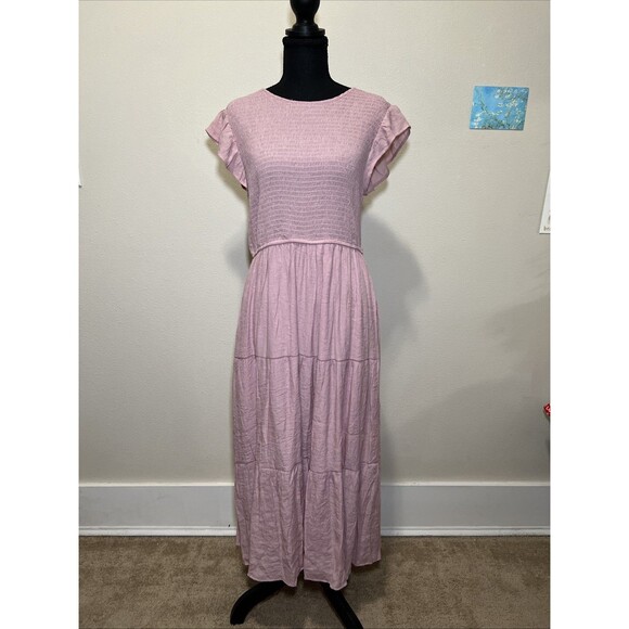 Sky Dresses & Skirts - August Sky Women's Pink Tiered Ruffle Dress Size Large Soft Ballerinacore